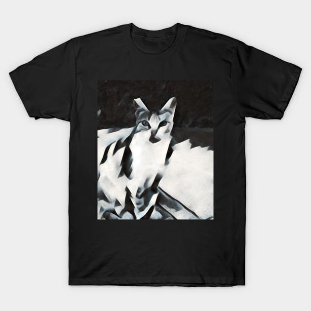 Abstract Black and White Cat Painting T-Shirt by SAM DLS